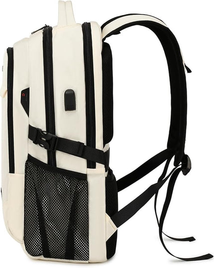 DUSLANG 17 Inch Laptop Backpack for Travel Water Resistant College Backpack for Women Laptop Bag with USB Charging Port,Beige A