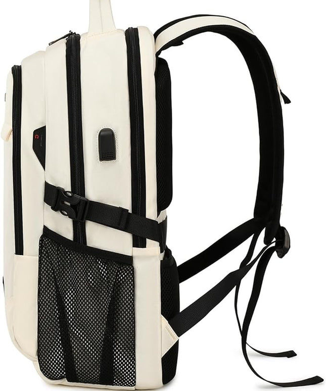 DUSLANG 17 Inch Laptop Backpack for Travel Water Resistant College Backpack for Women Laptop Bag with USB Charging Port,Beige A