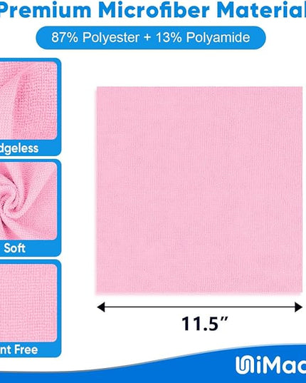 Microfiber Cleaning Cloth, 10 Pack Reusable Microfiber Towels for Cars Lint Free Cleaning Shop Towel Rags for Home Kitchen Automotive Bar Mechanic Restaurant Garage, 11.5"x 11.5", Pink