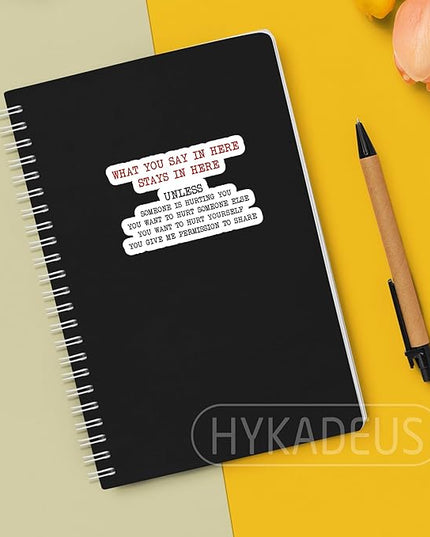 (3Pcs) What You Say in Here Stays in Here Stickers Confidential Quote Therapy-Style Humor Vinyl Decals Office Decor for Desk, Laptop, Water Bottle, Tumbler, 3" x 2"