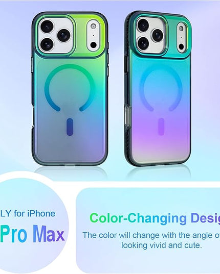Aesthetic Case for iPhone 17 Pro Max Case for Women Girls [Compatible with Magsafe] Cute Girly Trendy Glitter Sparkly Rainbow Magnetic Protective Phone Cover, Matte Iridescent Blue & Green