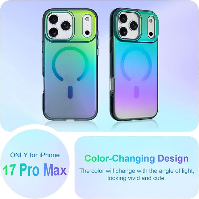 Aesthetic Case for iPhone 17 Pro Max Case for Women Girls [Compatible with Magsafe] Cute Girly Trendy Glitter Sparkly Rainbow Magnetic Protective Phone Cover, Matte Iridescent Blue & Green