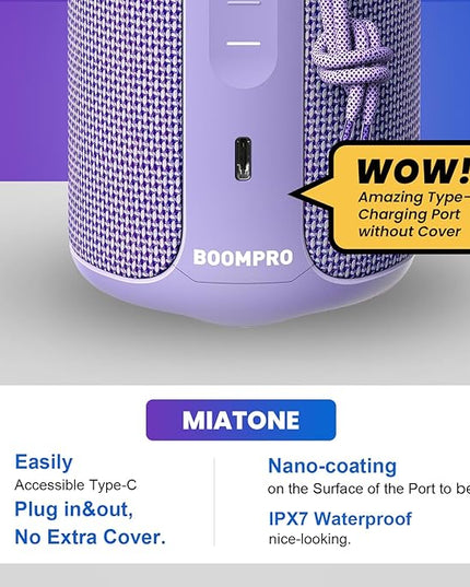MIATONE Portable Bluetooth Speaker 36W Stereo Sound Bass Boost, 24H Playtime, Bluetooth 5.3 TWS Pairing Girl Friend Gifts for Woman Birthday Present (Purple)