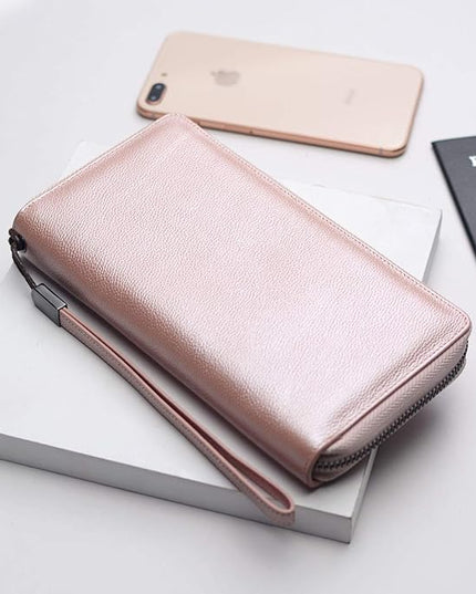 Bveyzi Women RFID Blocking Wallet Leather Zip Around Phone Clutch Large Capacity Ladies Travel Purse Wristlet | RFID Blocking, Zip Around, Large Capacity