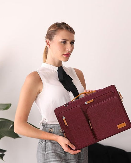 MOSISO 360 Protective Laptop Shoulder Bag,17-17.3 inch Computer Bag Compatible with MacBook, HP, Dell, Lenovo, Asus Notebook,Side Open Messenger Bag with 4 Zipper Pockets&Handle, Wine Red