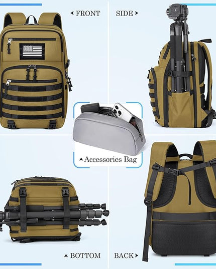 SDYSM Camera Backpack Bag Professional for DSLR/SLR Mirrorless Camera Waterproof 15.6 inch Tactical Camera Bags for Photographers with Rain Cover, Tripod Holder, Small Bag Photography Backpack Case