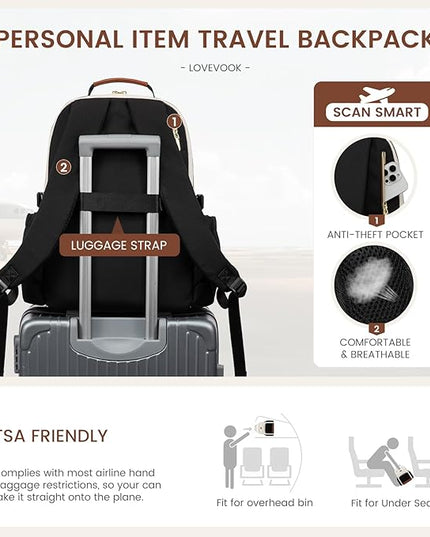 LOVEVOOK Laptop Backpack for Women with Pouch Pocket for Large Capacity Cup,18 Inch Teacher Nurse College Work Travel Backpack Purse,Waterproof Laptop Computer Bags,Grey-Black-Brown+Diamond-shaped