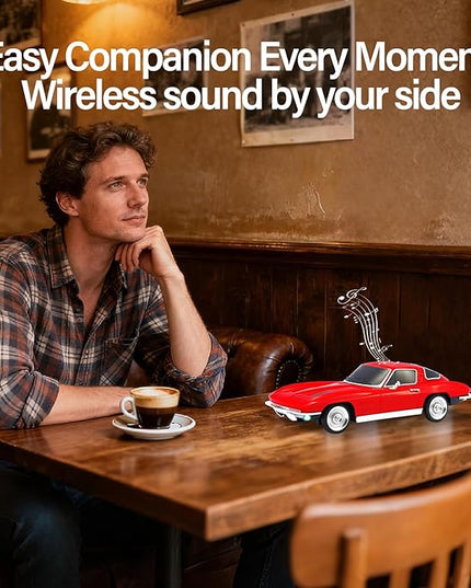 Retro American Style car Bluetooth Speaker, Portable Wireless Outdoor Speaker, TWS Stereo, Support USB/TF/AUX, Party Bluetooth Speaker with Microphone,Classic car Gifts for Men(RED)
