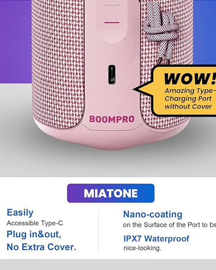 MIATONE Portable Bluetooth Speaker 36W Stereo Sound Bass Boost, 24H Playtime Bluetooth 5.3 TWS Pairing (Pink)