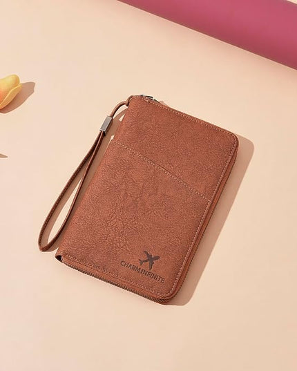 Family Passport Holder Wallet RFID Blocking Zippered Passport Wallet,Women and Men Travel Wallet Ladies Passport Cover