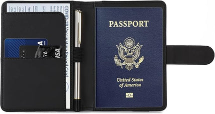 Melsbrinna Premium Leather Passport Holder Covers Case, Waterproof Rfid Blocking Travel Wallet Passport Holder with Pen Holder, Cute Passport Book for Women/Men