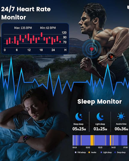 LIGE 1.43" AMOLED Smart Watch for Men with Flashlight, Bluetooth Calling, 100+ Sport Modes, 530mAh, IP68 Waterproof Fitness Tracker for Workout, iOS Android Compatible, Black Steel Camouflage Silicone
