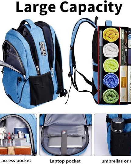 SHRRADOO Anti Theft Laptop Backpack Travel Backpacks with usb Charging Port for Women Men High School College Backpack Computer Bag Fits 17 Inch Laptop,Sky Blue