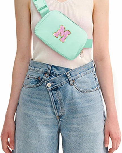 Uygafly Belt Bag Fanny Pack Crossbody Bags with Initials Letter Patch Cute Stuff Birthday Gifts for Teenager Girls Trendy Stuff for Teens | Light Green,M