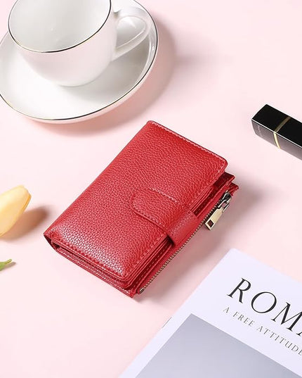 GAEKEAO Womens Wallet Small Leather RFID Blocking Bifold Zipper Pocket Wallet Card Case Purse with ID Window