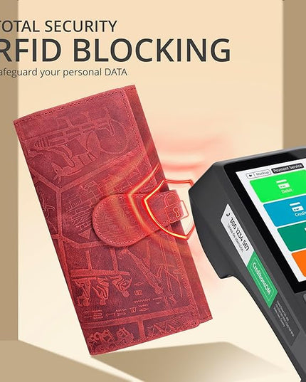Real Leather Women Wallet Leather with RFID Blocking -Trifold Card Holder Designer Ladies Clutch with ID Window Wallets