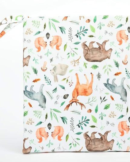 Wet Dry Bag Baby Cloth Diaper NappyReusable Washable With Two Zippered Pockets (Watercolour Animals)