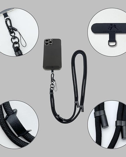 Adjustable Cell Phone Lanyard Crossbody Smartphone Strap Soft Rope Phone Lanyard for Around the Neck Holder (Black)