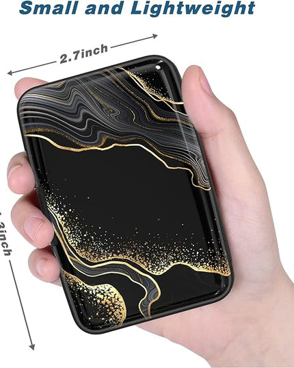Atufsuat Credit Card Holder, Mini Aluminum Card Wallet RFID Blocking Slim Metal Hard Card Case for Women Men, Black Gold