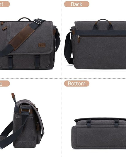 Nerlion Messenger Bag for Men 17-17.3 Inch Laptop Bag Canvas Water-resistant Computer Bag Shoulder Bag Work Briefcase Bookbag for College (Gray)