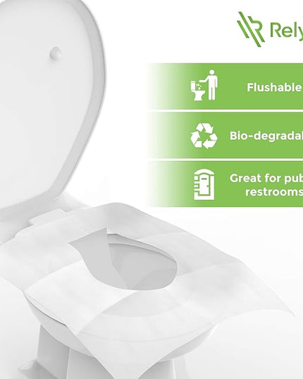 Toilet Seat Cover Paper Flushable (50 Pack) - XL for Adults and Kids Potty Training, 100% Biodegradable Travel Supplies Essentials for Public Restrooms, Airplane, Camping, Festivals