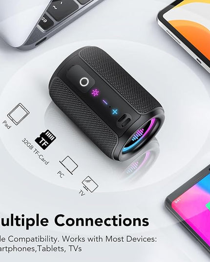 Portable Bluetooth Speaker with Lights, Bluetooth 5.4 Speaker, Powerful Crystal Clear Sound,All Day Playtime,15W Loud Stereo Sound, IPX7 Waterproof,TWS pairing for Outdoor/Home/Party/Travel,Gift Ideas