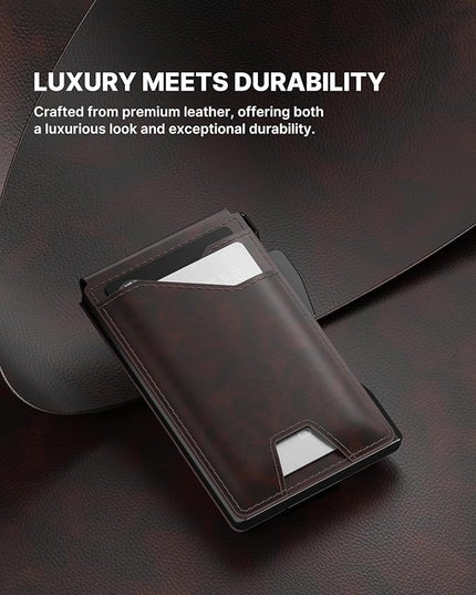 typecase Tactical Wallet for Men Card Holder: Pop Up Card Case, Genuine Leather, Smart, RFID Blocking, Slim, Minimalist, Thin, Front Pocket - 9-13 Card Capacitiy, ID Window, Money Clip (Deep Brown)