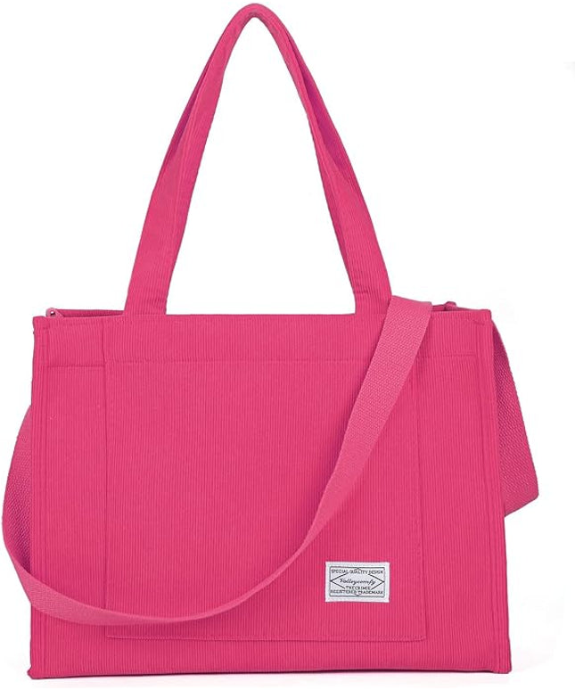 Valleycomfy Corduroy Tote Bag for Women Travel Crossbody Bag Purse Women Shoulder Bags Work Handbags Everyday Hobo Bag