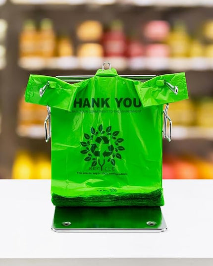 [500 per box] | Recyclable Compostable Reusable Biodegradable Plastic T-Shirt Bags | Grocery Shopping Bags | Green Eco Plastic Bags (500 per box) | T-Shirt Carryout Bags 500 count Restaurant Quality, Durable, Reusable and Econ Friendly | Measures 11. 5...