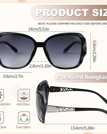 DragonflyDreams 4 Pcs Women Large Sunglasses, UV 400 Glasses Oversized Classic Trend Ladies Sunglasses Sparkling Large Frame