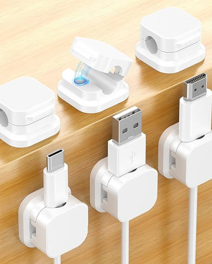 6 Pack Magnetic Cable Clips, Cord Organizer Holder with Strong Adhesive, Desk Cable Management for Home Office Car Desktop Nightstand, Adjustable Wire Keeper, White