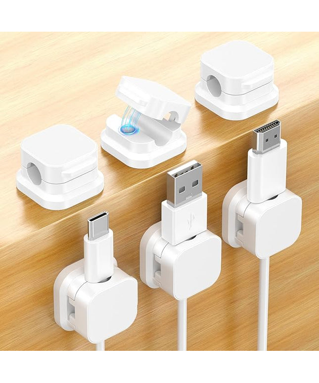 6 Pack Magnetic Cable Clips, Cord Organizer Holder with Strong Adhesive, Desk Cable Management for Home Office Car Desktop Nightstand, Adjustable Wire Keeper, White