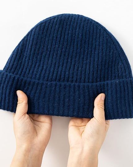 Villand 100% Cashmere Ribbed Cuffed Hat for Men, Ultra-Soft Men's Pure Cashmere Winter Ski Beanie