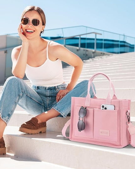 Mossio Large Canvas Tote Bag for Women with Pockets - Laptop Crossbody Work Tote Bag Everyday Bag Shoulder Purse Handbag