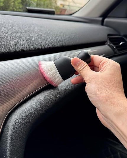 Car Detailing Brush, Soft Bristle Cleaning Brush, Scratch-Free Auto Duster Tool for Dashboard, Air Vents, Leather & Interior Cleaning (Black&Pink)