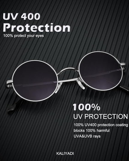 KALIYADI Round Polarized Sunglasses for Men Women Retro Metal Hippie Circle Style Sun Glasses UV Protection