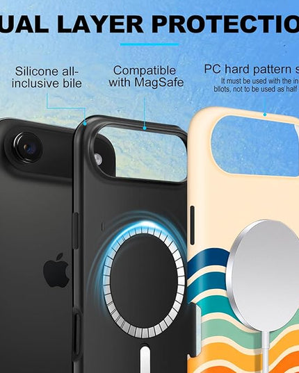 Magnetic for iPhone 17 Air Case Cute Frog Stripes Phone Case, Summer Shockproof Slim TPU and Hard PC Protective Phone Cover Compatible with MagSafe Designed for Women Girls