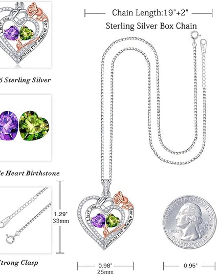 Iefil Christmas Gifts for Wife Women - 925 Sterling Silver Double Birthstone Necklace, Anniversary Birthday Gifts for Women, Jewelry Gift for Wife Girlfriend Mom Her