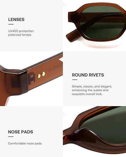 SOJOS Retro Polarized Hexagon Sunglasses for Women Men, UV400 Trendy Rectangle 70s 80s 90s Shades SJ2389