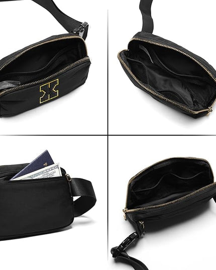 Gitus Belt Bag Fanny Pack Crossbody Bags with Initial Letter Patch Gifts for Wife Older Women Mother Coworker Bridesmaid Anniversary Travel Gifts Beach Gifts (Black-X)