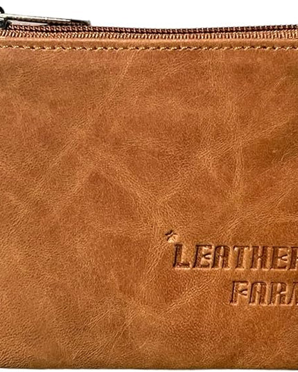 LEATHER FARM's lambskin leather coin pouch/coin purse for both mens and womens. (TAN CRUNCH)