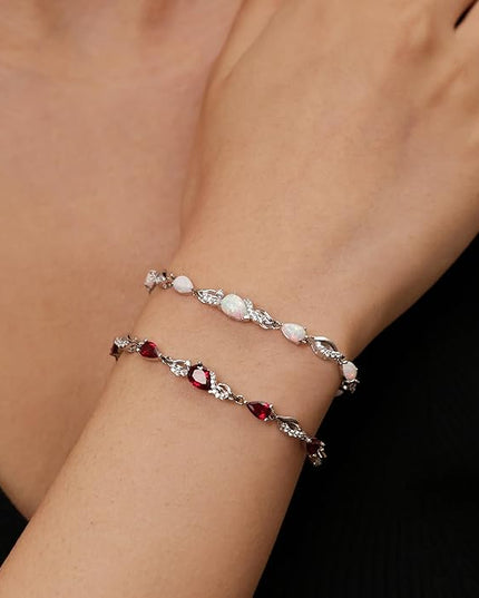 FANCIME Birthstone Teardrop Tennis Bracelet for Women, Sterling Silver 9x7mm main Gemstone Bolo Adjustable Chain Bracelet Fine Jewelry Birthday Gifts for Women Mom Wife Her