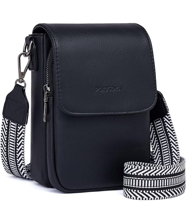 POIUGOYA Small Crossbody Bags for Women Trendy,Leather Triple Compartment Cell Phone Crossbody Wallet Purses with Card Slots