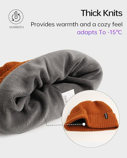 Zylioo Plus Size Fleece Lined Beanie Hat,2XL/XL/L/M/S Thermal Knitted Hat,Winter Warm Lined Snow Hats for Women Men