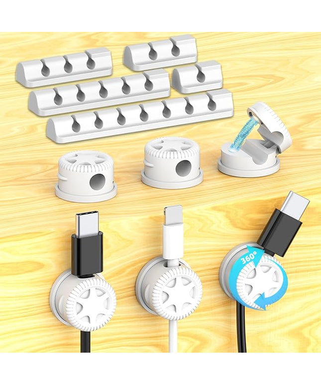 11PCS Cable Management Cord Holder Organizer, Magnetic Cable Clips Adhesive Wire Keeper, Under Desk for Bedside Nightstand Table Desktop USB Wall Car Office Workspace Accessories (White)