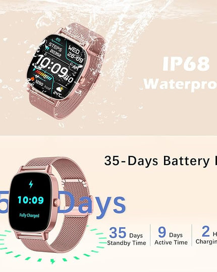 Smart Watch for Women, Answer/Make Call,1.85'' Ultra-Clear Screen Fitness Tracker with Heart Rate/Sleep/SpO2 Monitor,Smartwatch for iPhone/Samsung/Android,120+ Sport Modes,IP68 Waterproof with 2 Bands