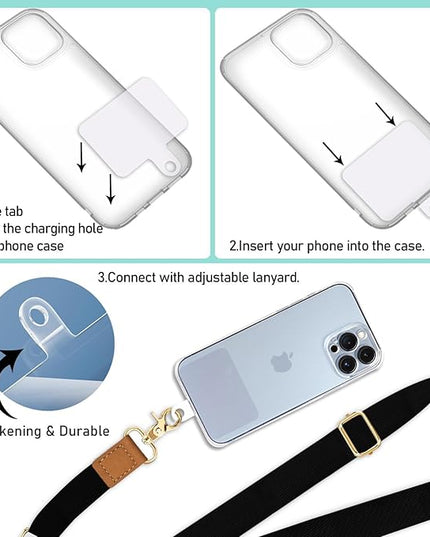Phone Lanyard Crossbody Wrist Strap, Black Cell Phone Lanyards for Around the Neck Wristlet Shoulder, Adjustable Cute Strap for Car Keys Keychain Wallet ID Badge