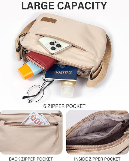 Crossbody Sling Bag Canvas Purse Small Shoulder Handbag 5 Pocket Casual Travel Messenger Hobo Bag Phone Satchel Backpack