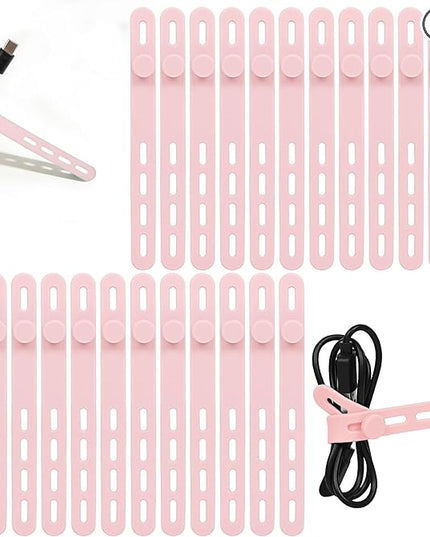 Donruby 24Pcs Silicone Cable Ties - Reusable & Washable with Locking Buckles, Adjustable Fastening Cable Management Straps, Multi-Purpose High Elasticity Cord Organizer (Pink)