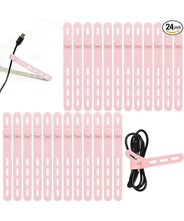 Donruby 24Pcs Silicone Cable Ties - Reusable & Washable with Locking Buckles, Adjustable Fastening Cable Management Straps, Multi-Purpose High Elasticity Cord Organizer (Pink)